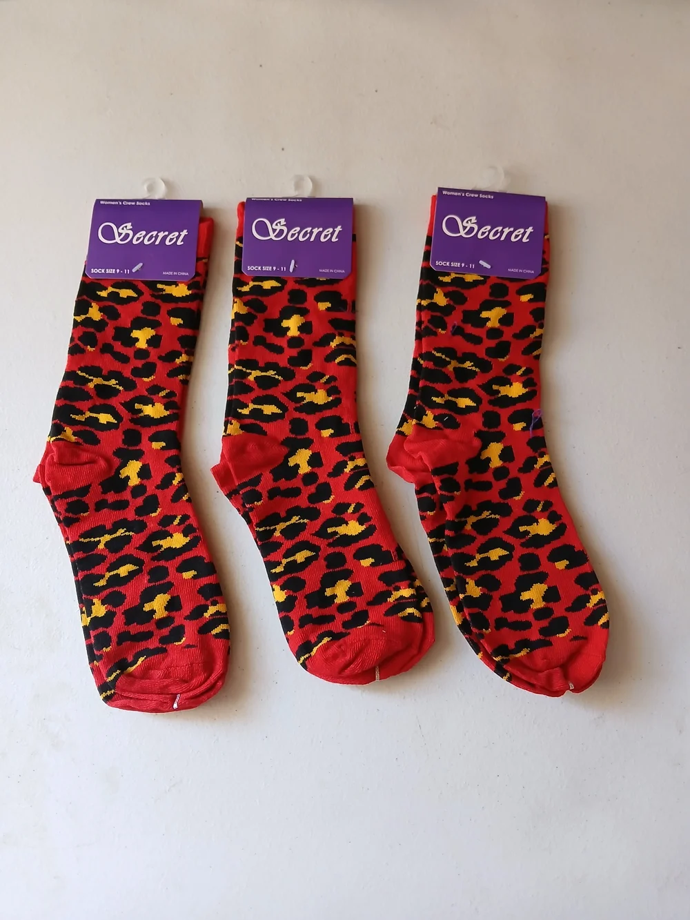 Men's Red Animal Print Crew Socks - Pack of 3 ( Bag B )